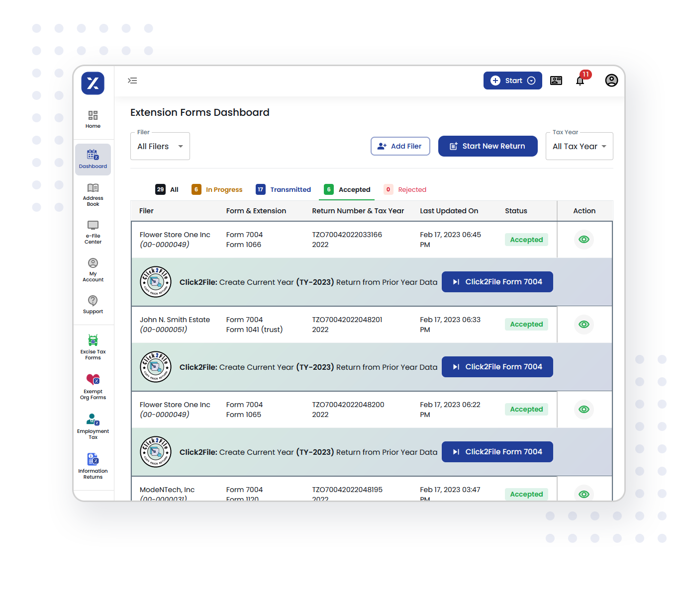 Click2File: Create Current Year Return from Prior Year Data