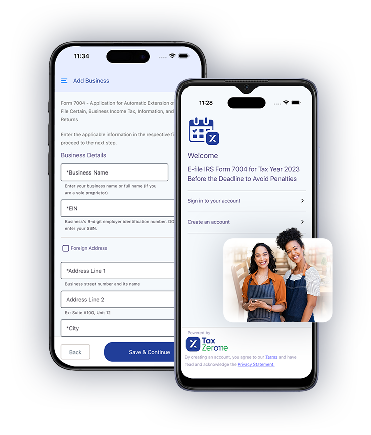 Easily extend your business tax filing deadline with the TaxZerone Mobile App!