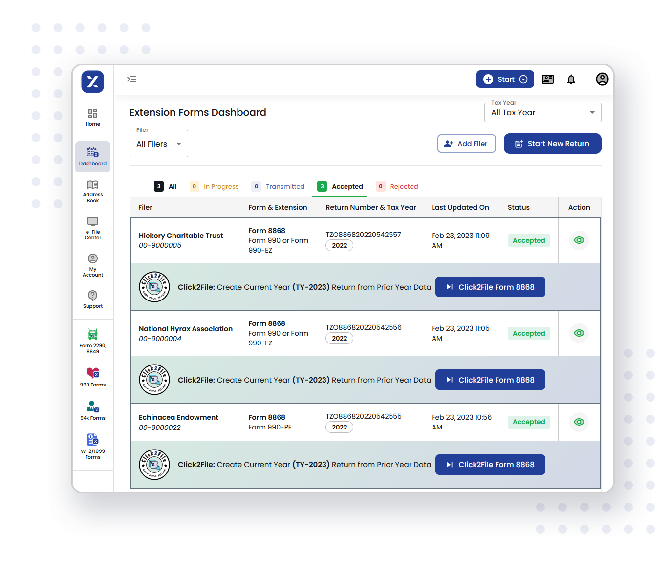 Click2File: Create Current Year Return from Prior Year Data