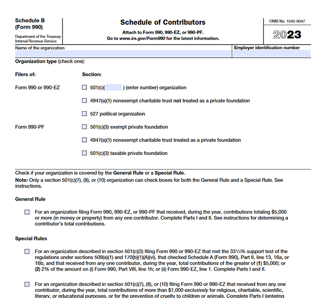 Schedules for Form 990-PF