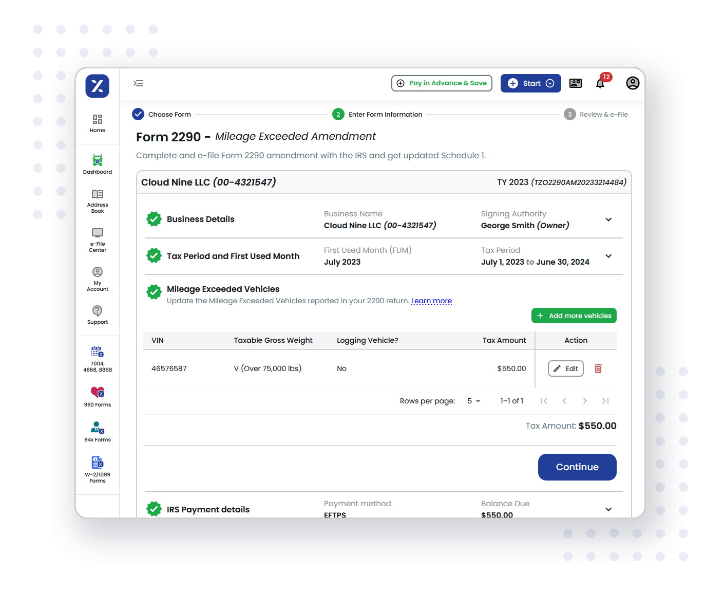 E-file 2290 Amendments due to exceeded mileage